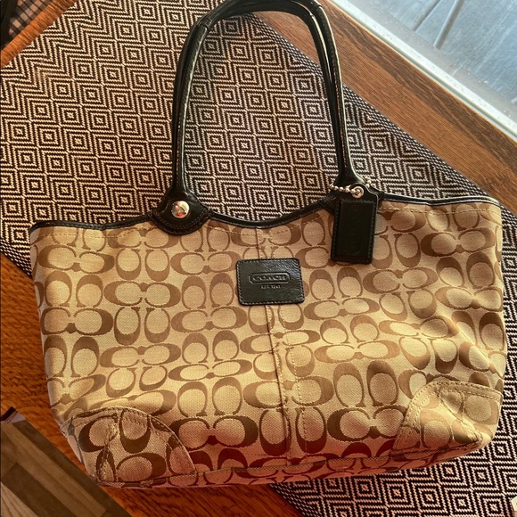 Coach Tote Brown/Beige with Black accents - Picture 1 of 7